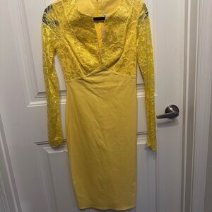 Goddess Vibrant Yellow Lace Long Sleeve Dress